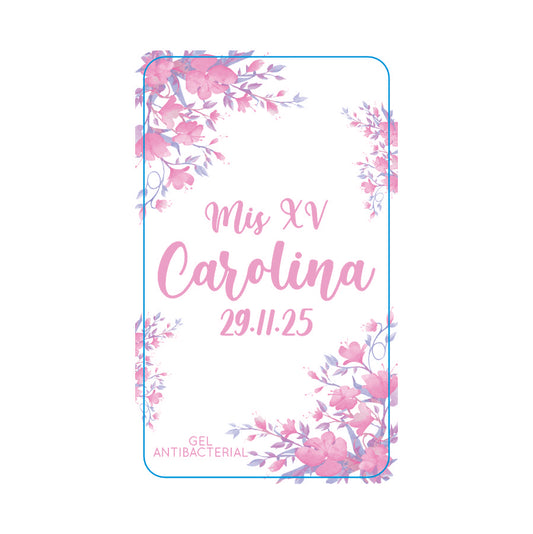 Gel Antibacterial ó Crema para XV Años Personalizado Mod. 43 Mora