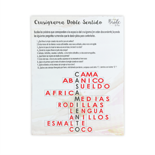 Juego de Papel Despedida CRUSIGRAMA DOBLE SENTIDO | Festiboda