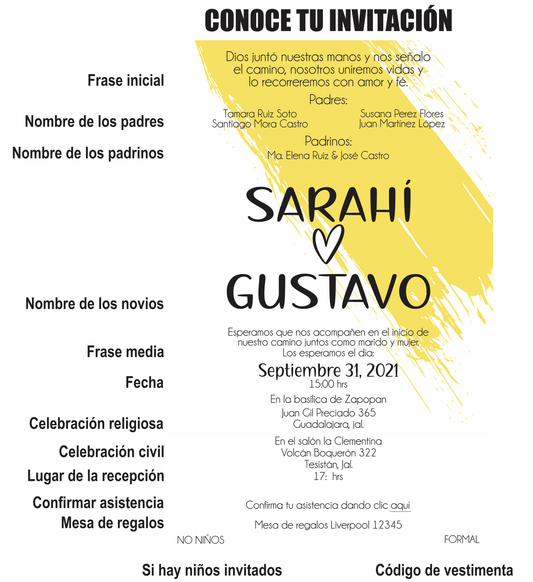 Invitación Mod . 23 Acuarela Amarilla | Festiboda
