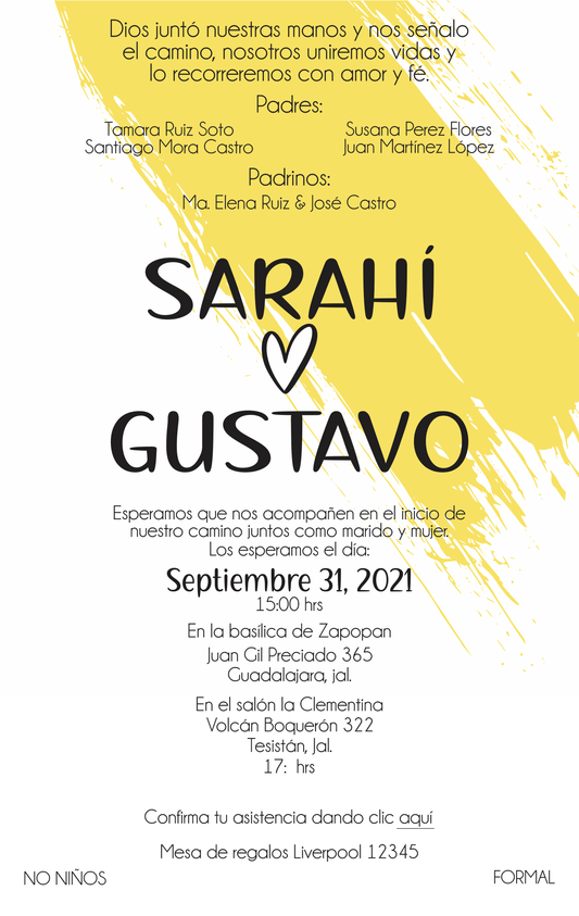 Invitación Mod . 23 Acuarela Amarilla | Festiboda