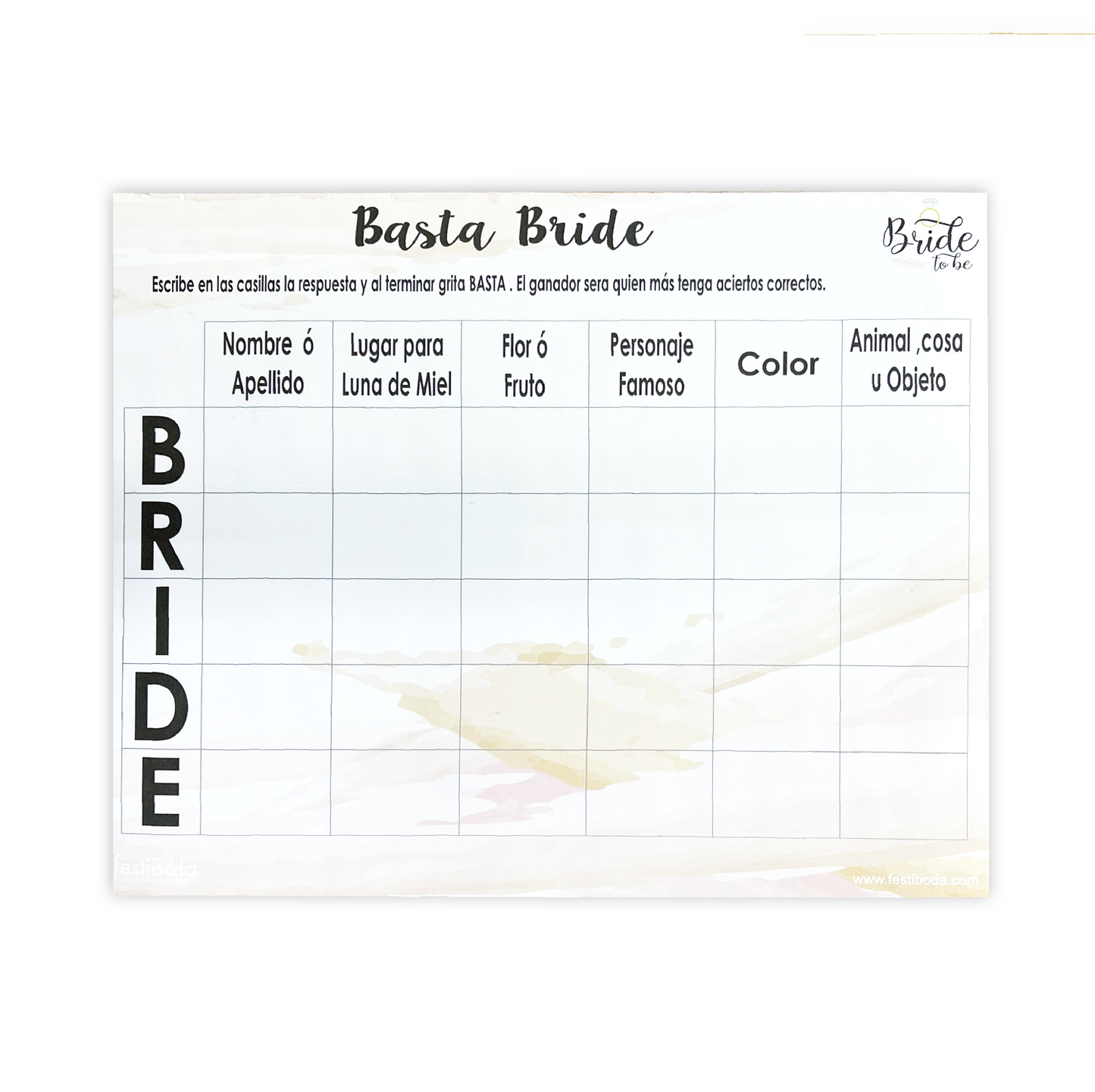 Juego de Papel Despedida BASTA BRIDE | Festiboda