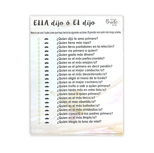 Juego de Papel Despedida ELLA DIJO EL DIJO | Festiboda