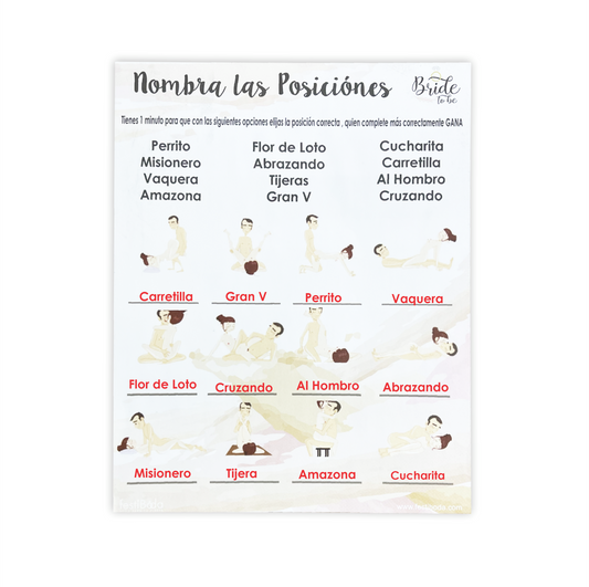 Juego de Papel Despedida NOMBRA LAS POCISIÓNES | Festiboda