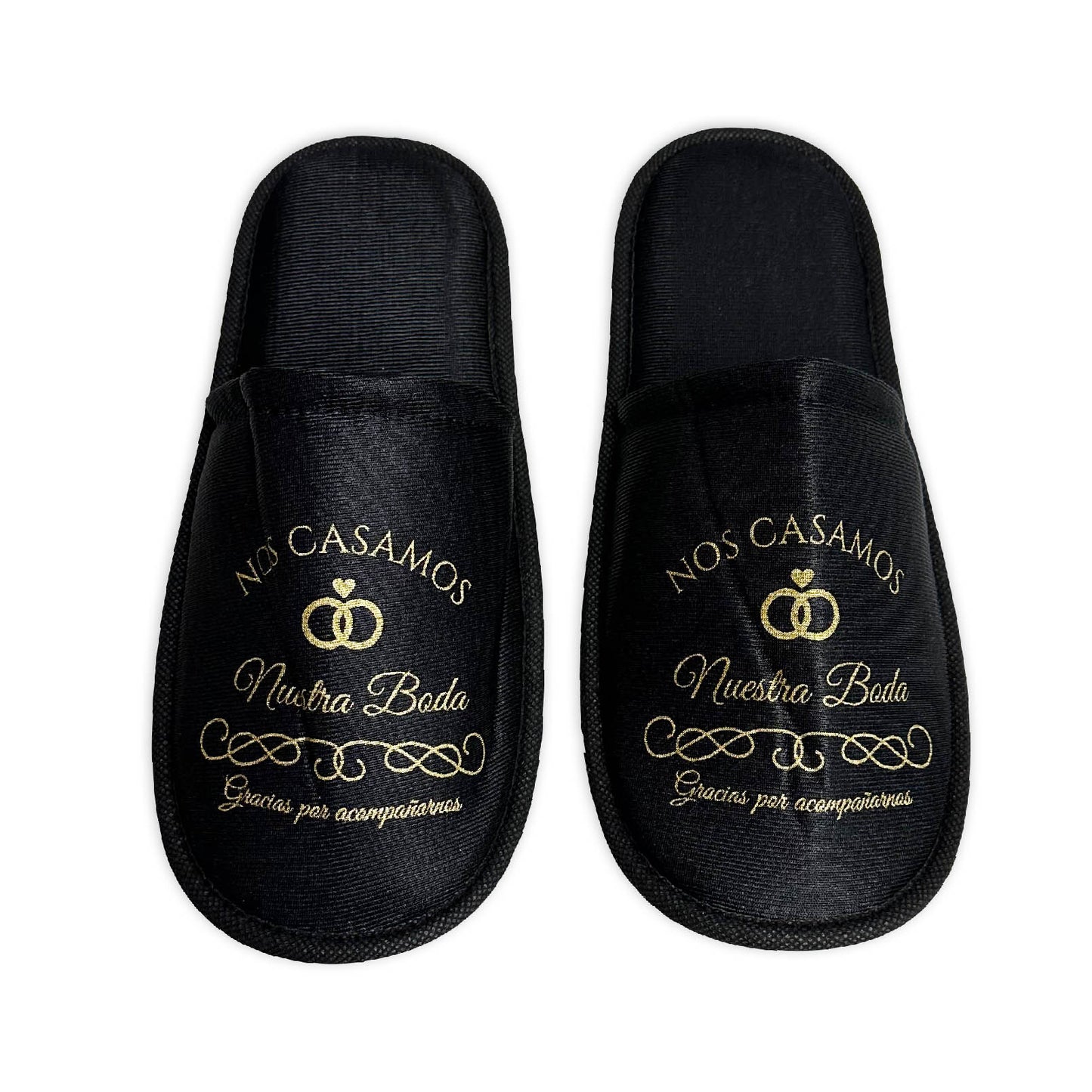 Pantufla Mod 38 Nos Casamos ( Tela : Negra Tinta : Oro ) Nuestra