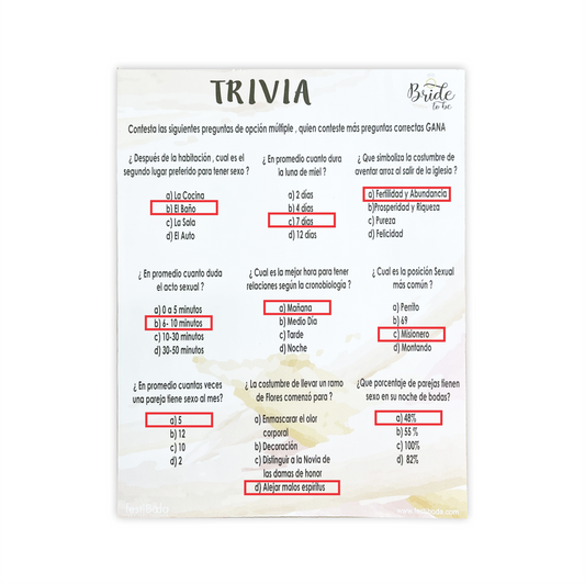 Juego de Papel Despedida TRIVIA | Festiboda