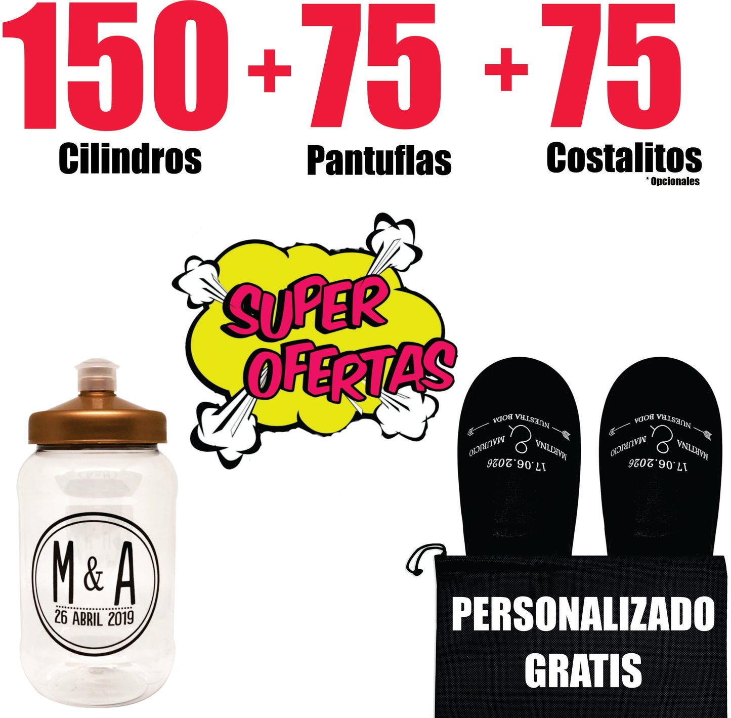 150 Cilindros  + 75 Pantuflas 🔥 Paquete Personalizado 🔥