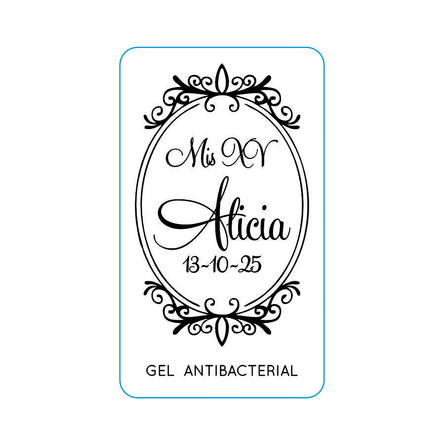 Gel Antibacterial ó Crema para XV Años Personalizado Mod. 52 Espe