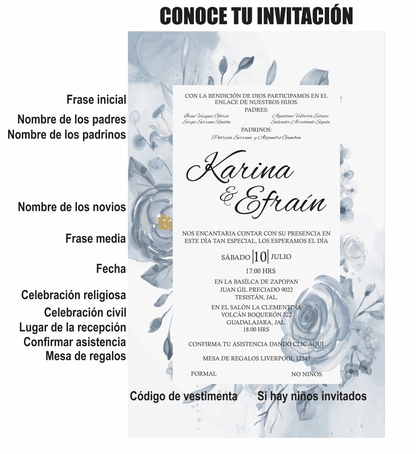 Invitación Mod . 8 Rosa Azul | Festiboda
