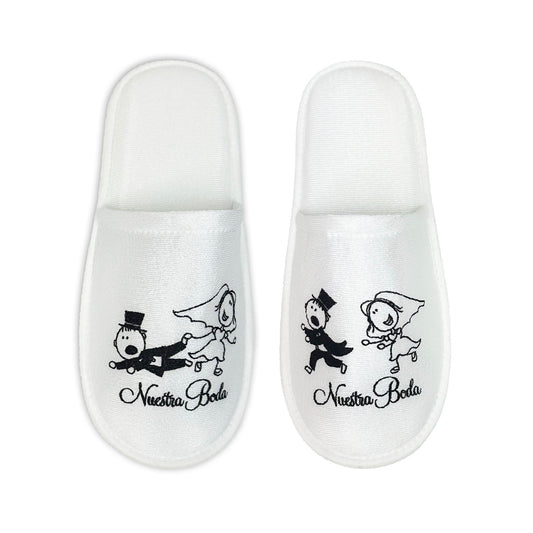 Pantufla para Boda Mod 107 Huyendo ( Tela : Blanca Tinta : Negra