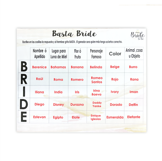Juego de Papel Despedida BASTA BRIDE | Festiboda