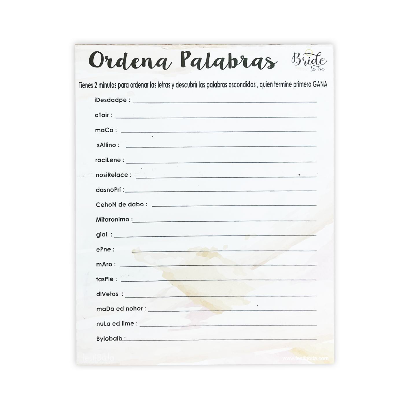 Juego de Papel Despedida ORDENA PALABRAS  — En Bolsa Celofán Blis