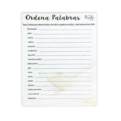 Juego de Papel Despedida ORDENA PALABRAS | Festiboda