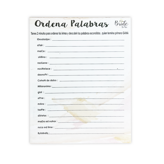 Juego de Papel Despedida ORDENA PALABRAS | Festiboda