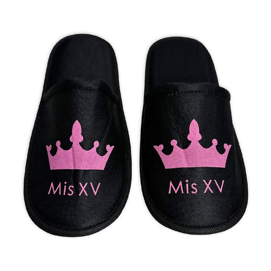 Pantufla para XV Años Mod 139 Princesa  --MIS XV-- ( Tela : Negra