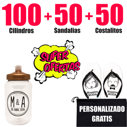 50 Sandalias + 50 Costalitos + 100 Cilindros Paquete Personalizado