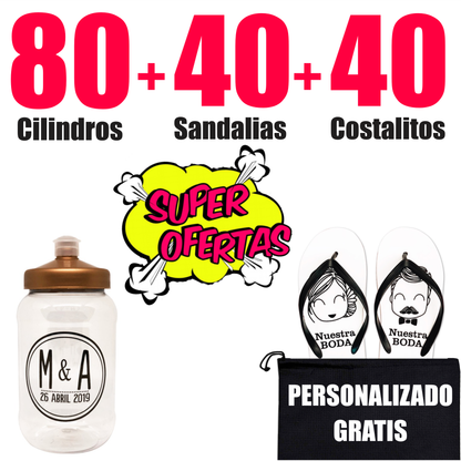 Paquete 80 Cilindros Paquete Personalizado + 40 Sandalias + 40 Costalitos Personalizado