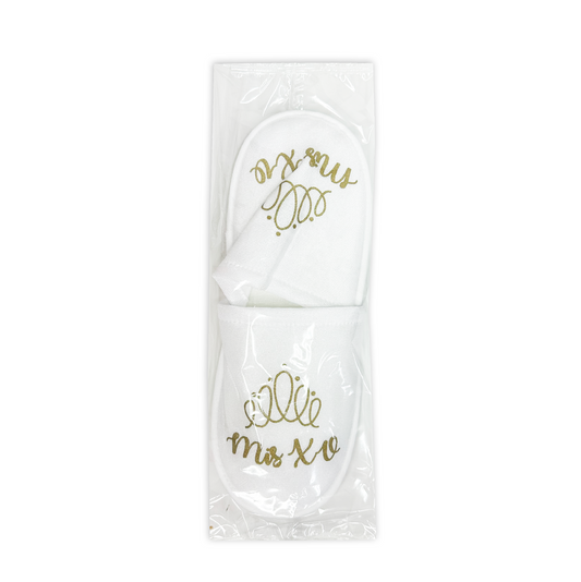Pantufla Mod 158 Garabato   MIS XV  ( Tela : Blanca Tinta : Oro )